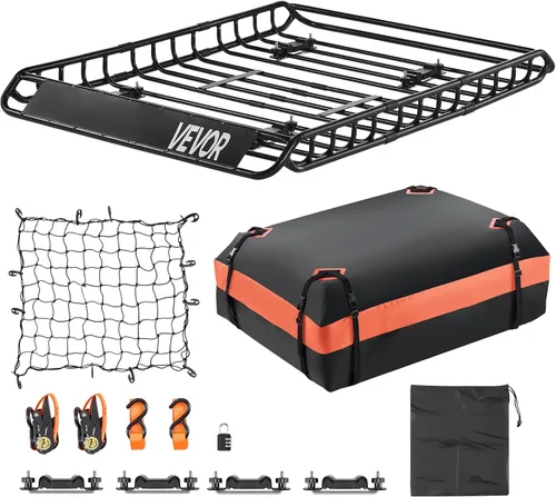 Miniatura 11 de VEVOR Cesta de Carga para Portaequipajes de Techo, 64" x 39" x 6" Transportador de Carga para Techo con Extensión, Acero Resistente de Servicio