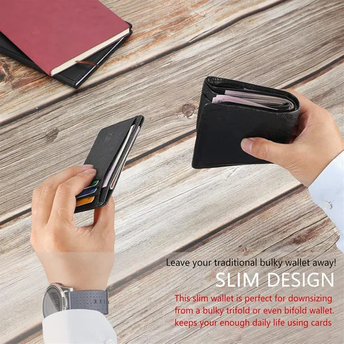 Miniatura 4 de Cartera delgada con bloqueo RFID para tarjetas, cartera minimalista de cuero con bolsillo frontal para mujer Slim, RFID Blocking, Minimalist, Front