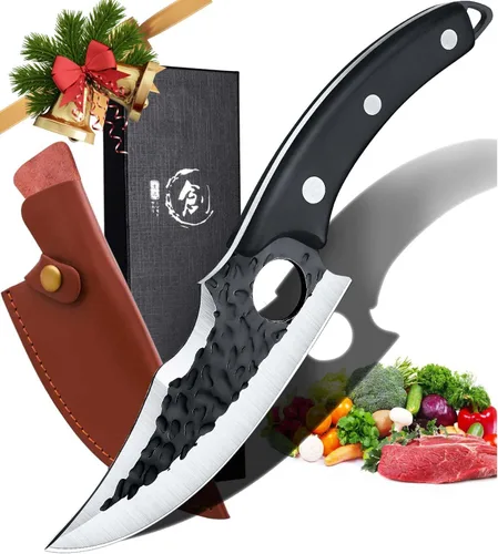 Huusk - Cuchillo japonés versión mejorada, filete cavernícola vikingo, cuchillo de carnicero hecho a mano para cortar carne, cuchillo de cocina con