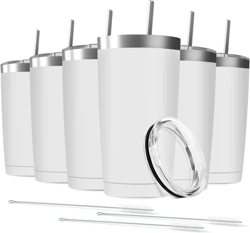 Miniatura 12 de Paquete de 6 Vasos Térmicos de Acero Inoxidable de 20 oz con Pajita y Tapa, Taza de Café de Viaje de Doble Pared con Aislamiento al Vacío, Vaso