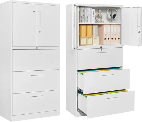 Miniatura 10 de PEUKC Archivador de 2 cajones, archivadores laterales para oficina en casa, cajones de almacenamiento de oficina con cerradura, archivos colgantes