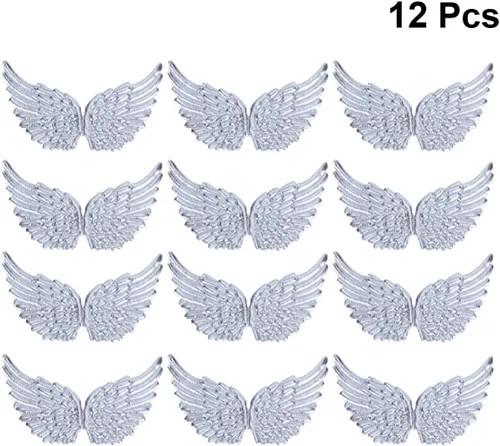 Miniatura 5 de 12 piezas de mini parches de alas de ángel con purpurina para manualidades, parches para planchar con alas en relieve para bricolaje (plateado)