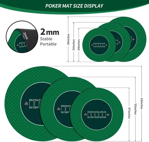 Miniatura 2 de nuveti Alfombrilla de póquer redonda de 61/79/119/140/160 cm para Texas Holdem Mesa de póquer portátil con diseño Art Deco para jugar cartas