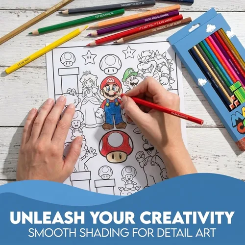 Miniatura 4 de Lápices de colores inspirados en Mario para adultos y niños, 12 lápices de colores preafilados con referencias de juego estampadas con papel