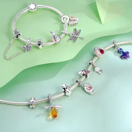 Miniatura 3 de NINGAN Dije de plata de ley 925 con diseño de animales, diseño de perro, huella de pata, gato, libélula, conejo Koi, compatible con collar