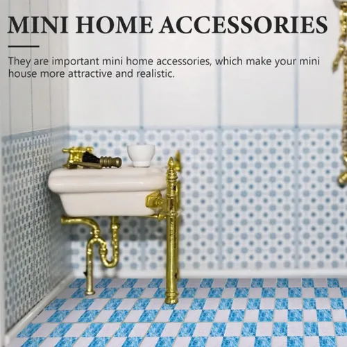 Miniatura 5 de Kisangel Suelo en miniatura, 27 piezas de azulejos de casa de muñecas de 1.18 pulgadas, hojas de mosaico azul y blanco para decoración de mini casa