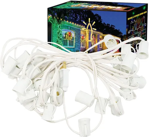 Cadena de luces de Navidad C9 de 25 pies, enchufes de luz E17 con separación de 12 pulgadas, juego de cadena de luces C9 blanco para decoración de
