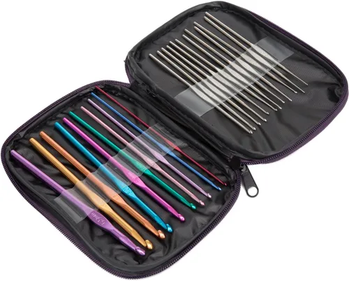 Miniatura 2 de BetyBedy - Juego de 22 ganchos de ganchillo, agujas de tejer con mango de aluminio, agujas de ganchillo multicolor para manualidades de hilo, 0.6 ~