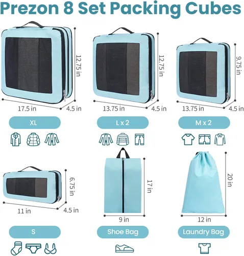 Miniatura 3 de Juego de 8 juegos6 juegos4 cubos de compresión para viajes, artículos esenciales ligeros de viaje para vacaciones, accesorios de viaje para maleta