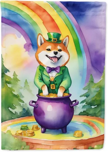 Caroline's Treasures DAC5612GF Bandera de Shiba Inu para el Día de San Patricio, bandera decorativa para patio exterior, patio, parterres, tamaño