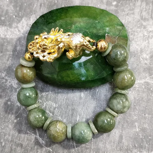 Miniatura 8 de Heavens Tvcz Pixiu - Pulsera para mujeres y hombres joyería de jadeíta con jade real espiritual positivo cuentas verdes Feng Shui dijes tailandeses