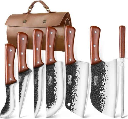 Miniatura 7 de Topfeel Juego de cuchillos de carnicero de 3 piezas, cuchillos de chef serbios forjados a mano y cuchilla de carnicero y cuchillos vikingos, juego