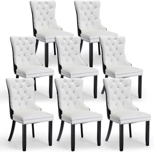 Miniatura 25 de Juego de 4 sillas de comedor de terciopelo, sillas de comedor tapizadas con ribete de cabeza de clavo y patas de madera maciza para cocina