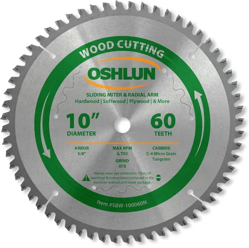 Miniatura 6 de Oshlun SBW-100060N Hoja de sierra ATB con acabado de gancho negativo de 10 pulgadas y 60 dientes con eje de 5/8 pulgadas para sierras de brazo