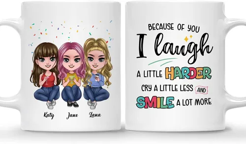 Miniatura 9 de Gossby Taza de café personalizada de la amistad, regalo personalizado Besites para mujeres con diseño de muñeca, nombre, cita – cumpleaños, Navidad