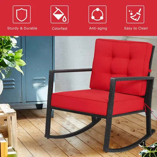 Miniatura 7 de Tangkula Mecedora de Mimbre, Silla Mecedora Deslizante de Ratán para Exteriores con Marco de Acero Resistente, Asiento de Muebles de Mimbre