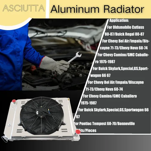 Miniatura 4 de Radiador de aluminio para Chevy Chevelle Impala Caprice Camaro El Camino Malibu 1968-1987 Buick Skylark LeSabre y 68-87 Pontiac LeMans Ventura