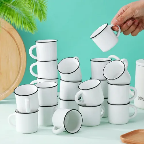 Miniatura 6 de Uiifan 12 piezas de tazas de café de cerámica blancas vintage en volumen Espresso tazas mini de té para el hogar y viajes con asa Tazas DIY para té