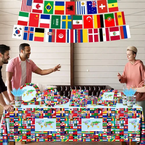 Miniatura 3 de International World Flags - Juego de vajilla de 142 piezas de banderas internacionales, platos y servilletas, tazas, pancartas, mantel de banderas