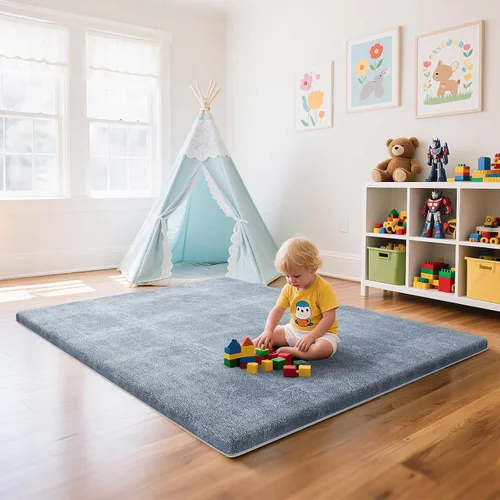 Miniatura 12 de Omzer Alfombra de Juego para Bebé para Piso: Espuma Suave y Segura de 3.3 cm de Grosor con Cobertura de Algodón Lavable a Máquina para Tiempo