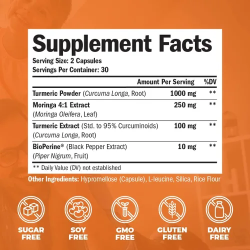 Miniatura 7 de Vimerson Health Suplemento multivitamínico y de moringa de cúrcuma para mujeres para apoyo inmunológico, energía, estado de ánimo, cabello, piel