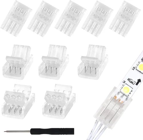 Miniatura 10 de RGBZONE 10 piezas 3 pines 8mm Conectores de tira LED Actualizados Conector rápido de tira a tira sin soldaduras y sin brechas para tira de luz LED