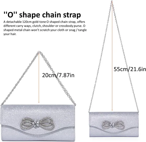 Miniatura 5 de DETARA Bolso de noche para mujer, con lazo de cristal brillante, con solapa, bolso de mano para mujer, boda, fiesta, baile de graduación
