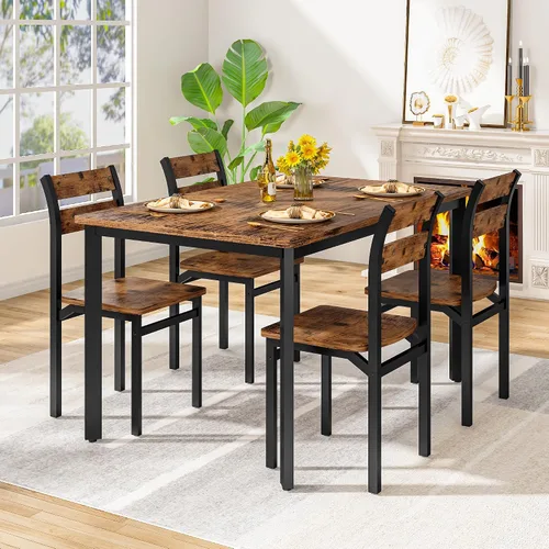 Miniatura 10 de Recaceik Juego de mesa de comedor para 4 sillas de mesa de cocina de madera, juego de mesa de comedor de 5 piezas de granja de 43 pulgadas, juego