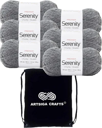 Miniatura 16 de Premier Yarns Serenity Chunky Solid Smoke 700-41 (3 madejas, el mismo lote de tinte) - Hilo acrílico grueso y voluminoso #5 para ganchillo y tejer
