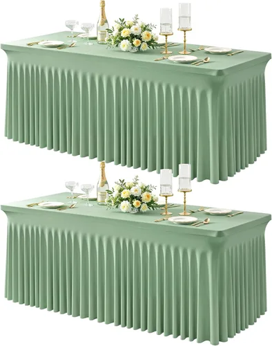 Miniatura 41 de Paquete de 1 manteles azul bebé para mesas rectangulares de 4 pies, cubiertas de mesa de spandex elástico de una pieza resistentes a las arrugas