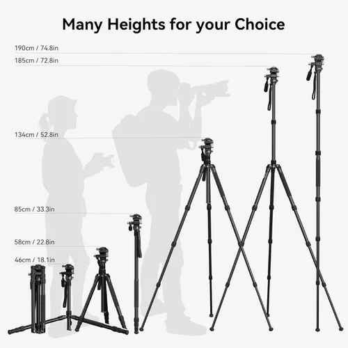 Miniatura 8 de SmallRig CT195 Kit de trípode de video, trípode de cámara de 73 pulgadas con cabezal fluido de inclinación panorámica para disparo