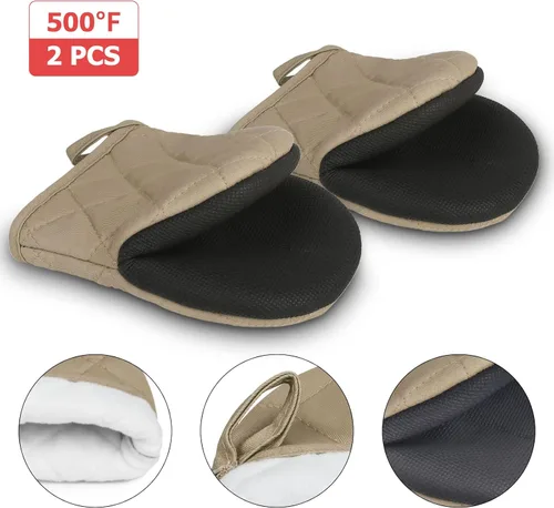 Miniatura 3 de 1 par de manoplas cortas para horno, guantes de cocina de silicona resistentes al calor para 500 grados, superficies de agarre antideslizantes y asa