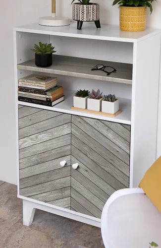 Miniatura 3 de d-c-fix Papel de contacto autoadhesivo de grano de madera gris cheurón, impermeable, extraíble, vinilo decorativo para cocina, encimeras, armarios