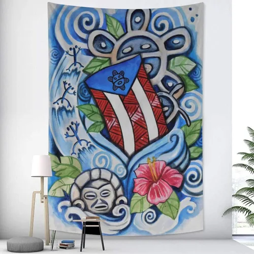 Miniatura 4 de Kizon Tapiz de Puerto Rico Boricua con bandera puertorriqueña para colgar en la pared, decoración del hogar, tapiz puertorriqueño para Puerto Sala
