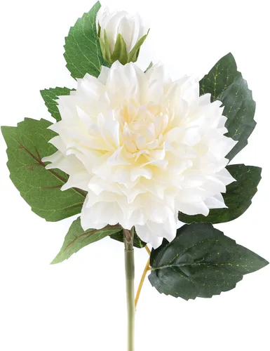 Miniatura 3 de Paquete de 4 flores artificiales de dalia artificiales de 23 pulgadas, tallo de dalia artificial (blanco), flores artificiales largas de seda