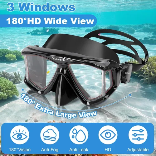 Miniatura 2 de Máscara de buceo para adultos, máscara de esnórquel de vidrio templado antivaho con cubierta para la nariz, gafas de natación panorámicas de 180°