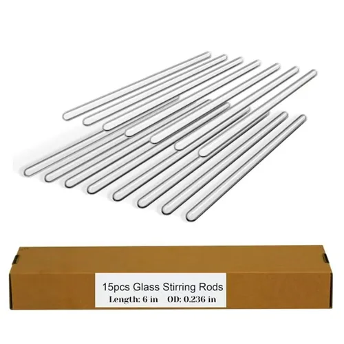 Miniatura 15 de Paquete de 15 varillas mezcladoras de vidrio: Diámetro 0.196 pulgadas, longitud 8 pulgadas, varillas de vidrio para agitar de vidrio borosilicato