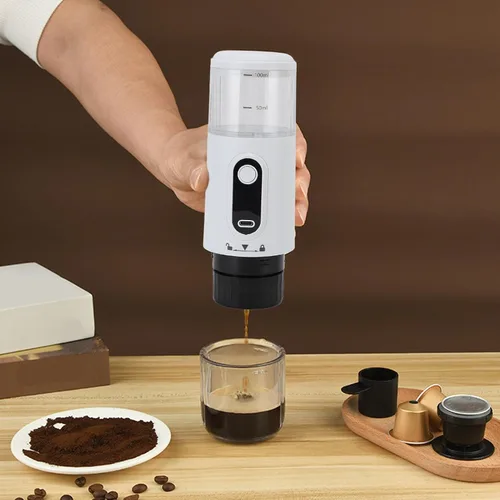 Miniatura 7 de Cafetera portátil, cafetera de café expreso, funciona manualmente, cafetera de cápsula de mano de 3.4 fl oz tipo C recargable para viajes al aire