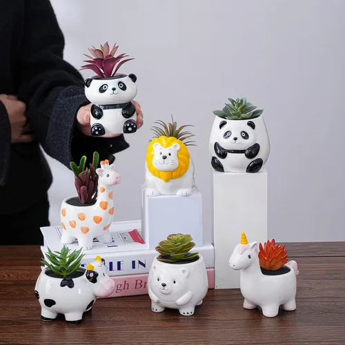Miniatura 6 de Maceta de cerámica en forma de animal - Decoración única y encantadora para el hogar (vaca)