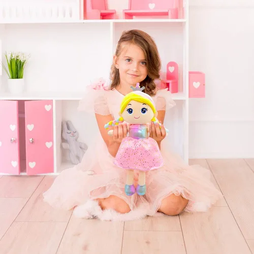 Miniatura 5 de June Garden Muñeca de trapo suave XL Princess Marina Crystalheart - Adorable muñeca de tamaño real de peluche para niñas, vestido azul