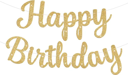 Miniatura 14 de Letrero de Pancarta de Feliz Cumpleaños Negro con Purpurina, Guirnalda de Cumpleaños Pancartas de Pared y Puerta Bandera para Mujeres Hombres Niños