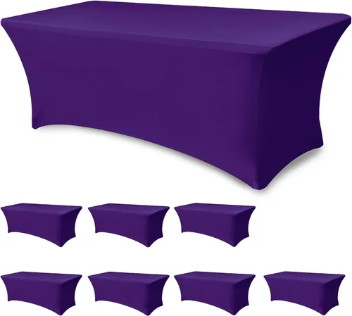 Miniatura 29 de Funda Elástica para Mesa para Mesas Rectangulares de 4 pies - Paquete de 8 Manteles de Spandex Azul Aguamarina con Elástico - Para Mesas Plegables