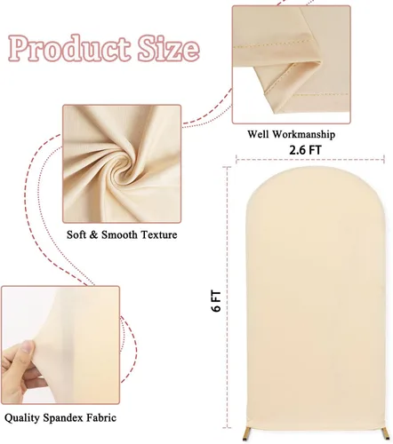Miniatura 2 de MODFUNS Cubierta de Arco de Boda de 6 pies Beige de Spandex Cubiertas de Arco Chiara Cubierta de Telón de Fondo de Arco para Cubiertas de Arco Telón