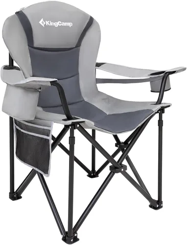 Miniatura 9 de KingCamp Silla plegable de campamento de gran tamaño, resistente 450 libras con soporte lumbar, asiento acolchado con soporte para tazas y bolsa