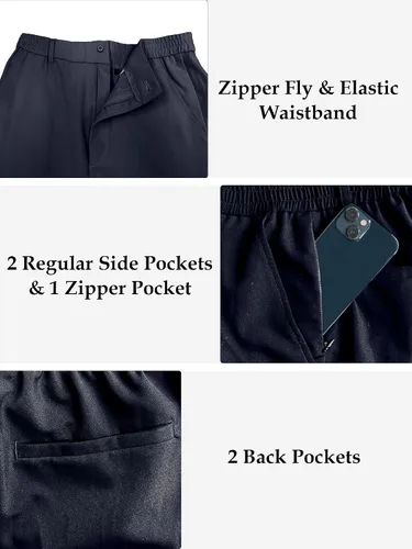 Miniatura 3 de Pantalones de golf para hombre, elásticos, pantalones de trabajo y viajes, pantalones técnicos, casuales, con trabillas para cinturón con 5 bolsillos