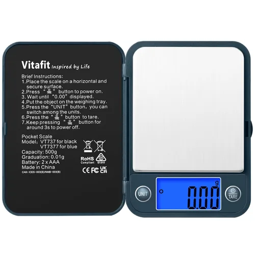 Vitafit Báscula digital de bolsillo de 17.64 oz, alta precisión garantizada por la fábrica profesional de báscula desde 2001, escala de gramos 0.00
