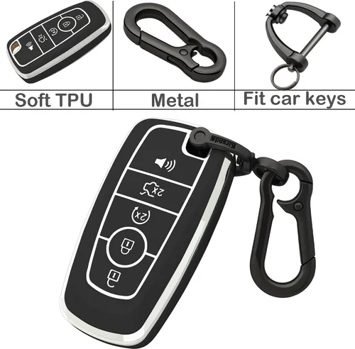 Miniatura 4 de Kirsnda Funda para llavero compatible con Ford, funda de TPU suave para llave Expedition para Mustang Fusion Raptor F250 F350 F450 F550 Edge Negro