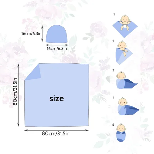 Miniatura 6 de Manta de envolver para recién nacido con juego de gorro, manta elástica suave para bebés niños y niñas de 0 a 3 meses (flor morada)