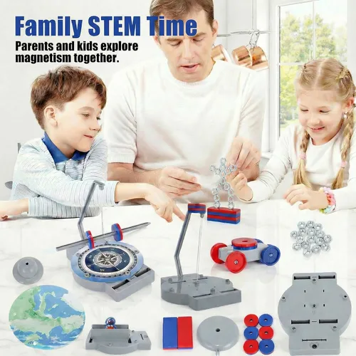 Miniatura 5 de NewFamily Kit de ciencia magnética para niños, kit de experimento de física STEM 12 en 1, juguete práctico de aprendizaje de magnetismo, edades