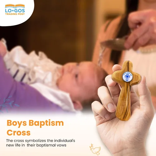 Miniatura 8 de Caja de regalo de cruz de bautismo de madera de olivo para niños, cruz de madera hecha a mano de lujo de Tierra Santa de Belén, recuerdo de bautismo